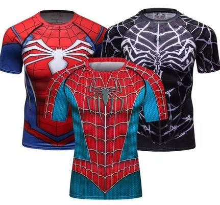लघु आस्तीन Sublimation Bjj संपीड़न शर्ट एमएमए पहनें कॉस्प्ले सुपरहीरो कपड़े